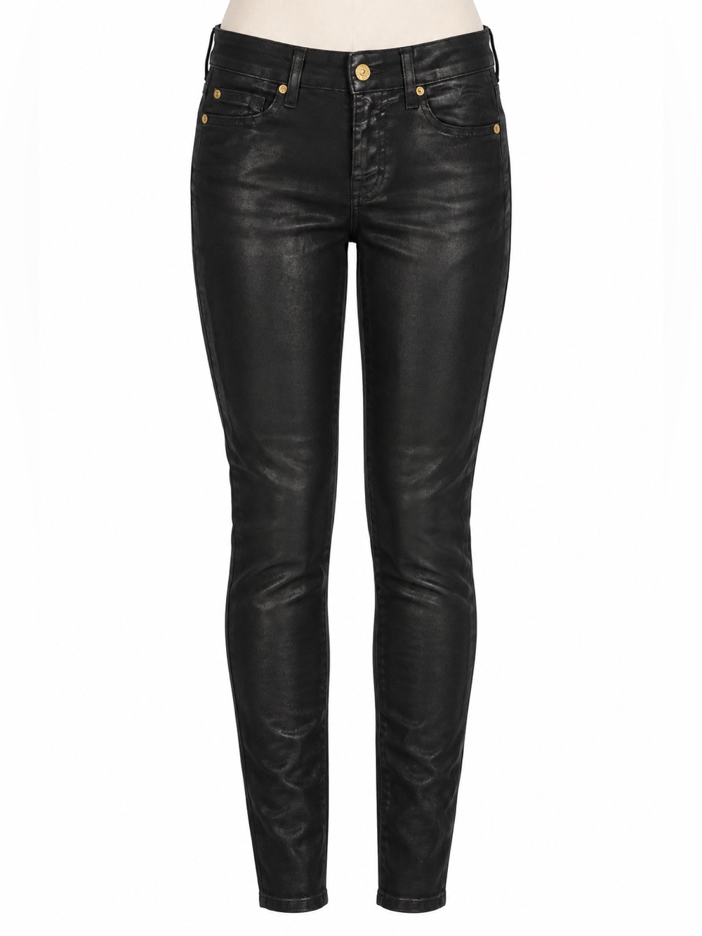 7 For All Mankind Coated Black Skinny Jeans Size 26 Stretch